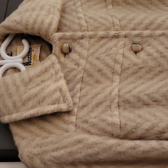 Vintage 70s Niccolini Wool-blend Chevron Stripe Winter Coat / XS /Beige, Ivory - Picture 5 of 17